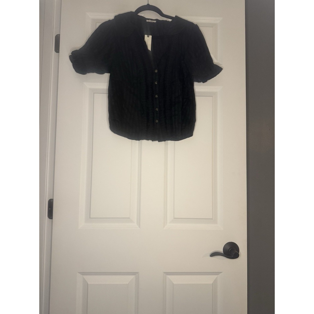 Anthropologie Pilcro The Keira Blouse Button Up Medium Black Nwt $98